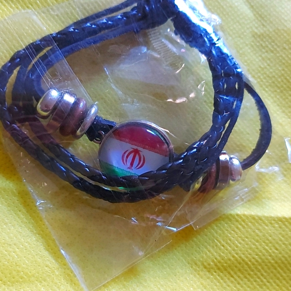 NWOT Iran flag Unisex black leather bracelet